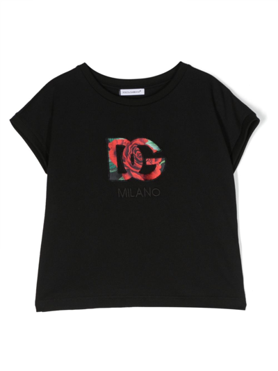 Dolce & Gabbana Kids' Logo Patch-appliqué Cotton Jersey T-shirt In Black