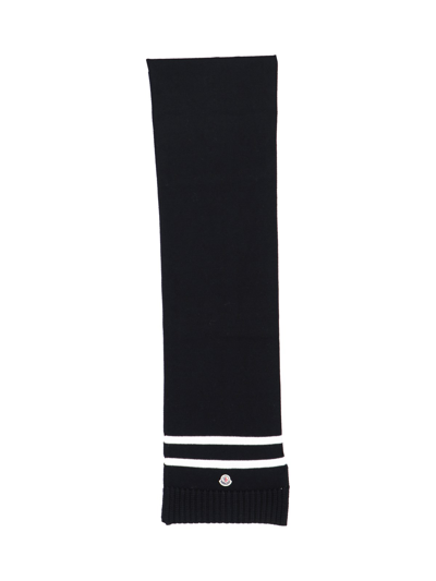 Moncler Striped-edge Wool-blend Scarf In Black  