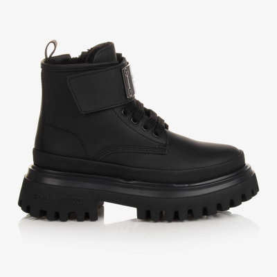 Dolce & Gabbana Kids' Boys Black Leather Ankle Boots