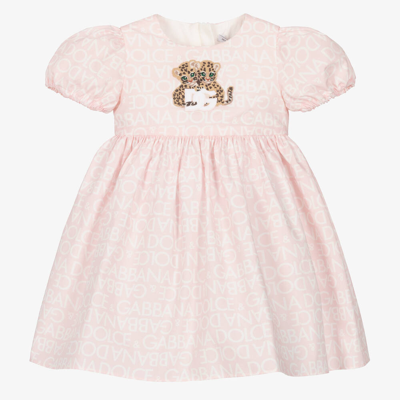 Dolce & Gabbana Babies' Girls Pink Cotton Leopard Dg Dress