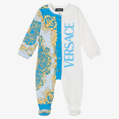 Versace Boys Blue Cotton Barocco Babygrow