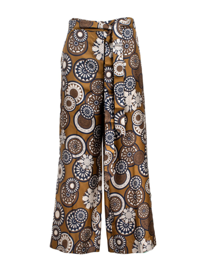 's Max Mara 'timeb' Cropped Pants In Printed Silk Twill In Gold