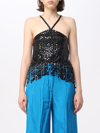 Attico Embellished Halter Neck Top In Black