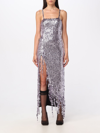 Attico Avery Embellished Square Neck Fringe Dress In Lavender