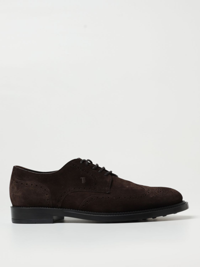 Tod's Derby Shoes In Suede With Brogue Pattern In Dark