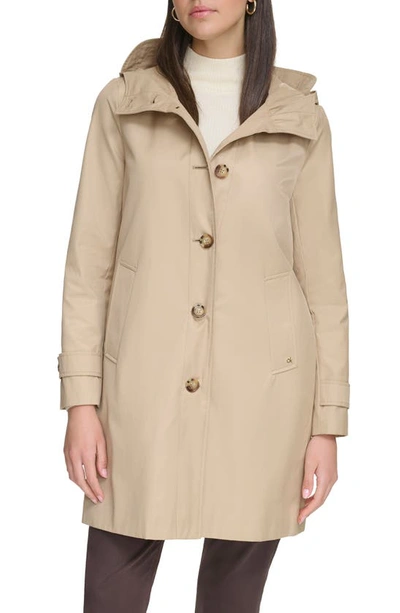 Calvin Klein Water Resistant A-line Trench Coat In Khaki