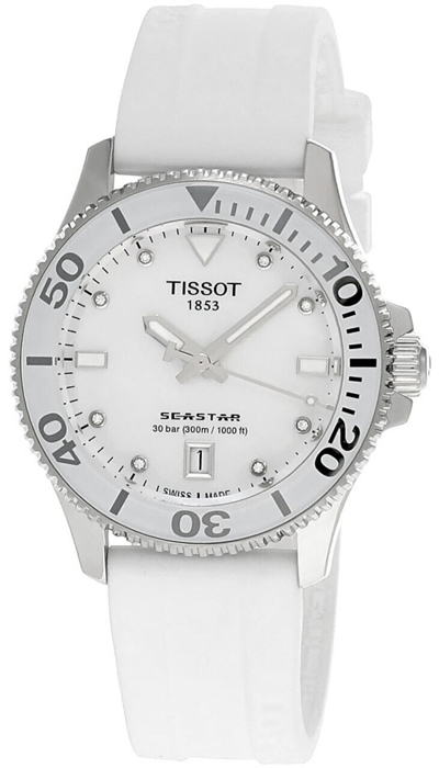 Pre-owned Tissot Seastar 1000 36mm Mop Dial Ss Unisex Watch T120.210.17.116.00