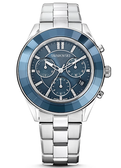 Pre-owned Swarovski Octea Lux Sport Watch Swiss Made, Blue, Stainless Steel- 5610481