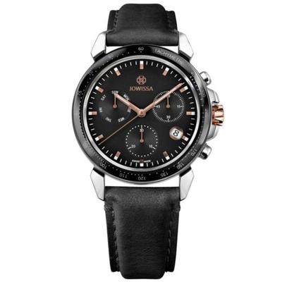 Pre-owned Jowissa Men's Watch Lewy 9 Date Display Chronograph Black Leather Strap J7.128.l