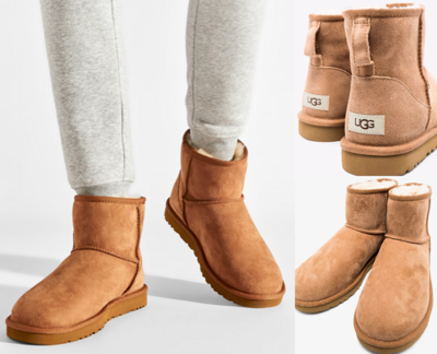 Pre-owned Ugg Boots Classic Mini Boot Shearling Black Suede Boots Shoes Lambskin In Brown Chestnut