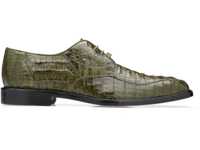 Pre-owned Belvedere Mens  Business Shoes Chapo Genuine Crocodile Leather 1465 Olive In Green