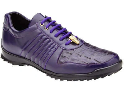 Pre-owned Belvedere Mens  Genuine Hornback Caiman Crocodile, Soft Calf Astor Purple 33599