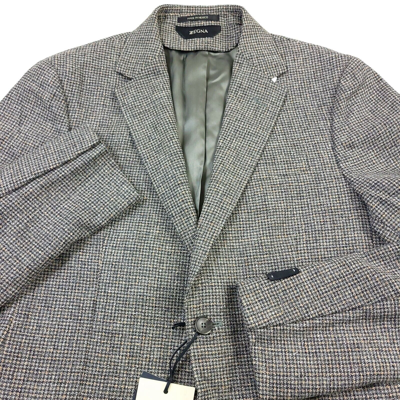 Pre-owned Z Zegna $1185  Slim Fit Wool Blend Sport Coat Mens (it 50r) Us 40r Gray Tan Check