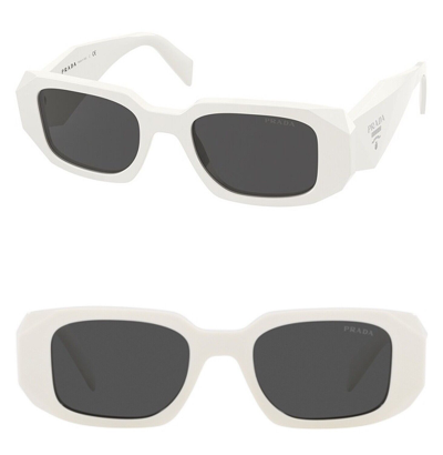 Pre-owned Prada Symbole White Talk Gray Triangle Pr17ws 17w Fashion Unisex Sunglasses