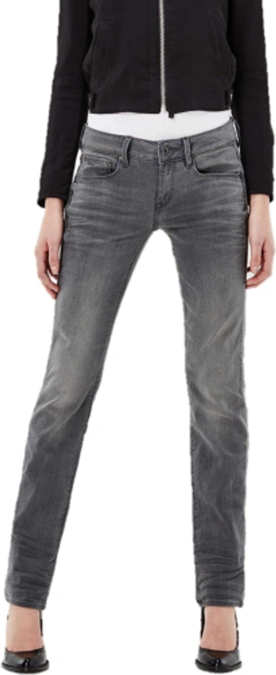 Pre-owned G-star Raw Women's Attacc Mid Rise Straight Fit Jeans In Medium Aged Grey
