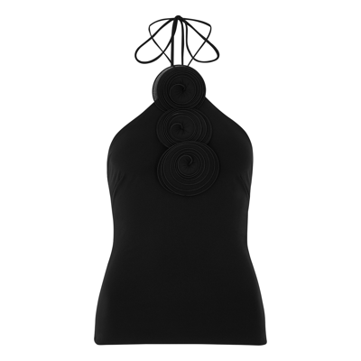 Magda Butrym Floral-appliquéd Halterneck Stretch-jersey Top In Black