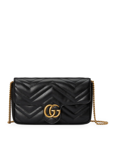 Gucci Gg Marmont Mini Wallet With Chain And Card Holder In Black