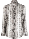 Alberto Biani Snakeskin-print High-neck Silk Shirt In Schwarz
