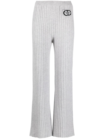 Twinset Logo-patch Ribbed-knit Trousers In Grau