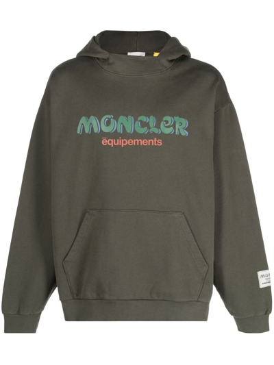 Moncler Cotton Hoodie With Logo In Green