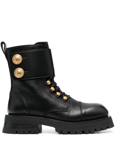 Balmain Ranger Army Leather Ankle Boots In Schwarz