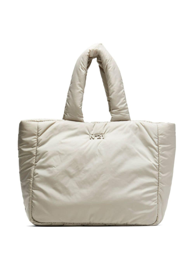 N°21 Logo-plaque Puffer Tote In Nude