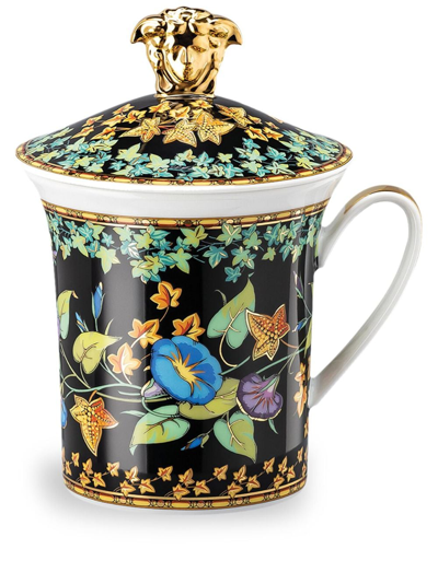 Versace Gold Ivy Porcelain Lid Mug In Mehrfarbig