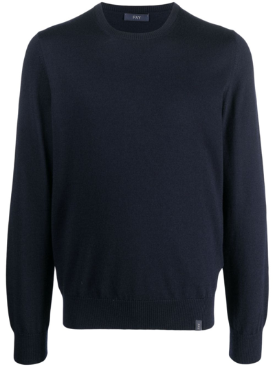 Fay Crew-neck Virgin Wool Jumper In Blau