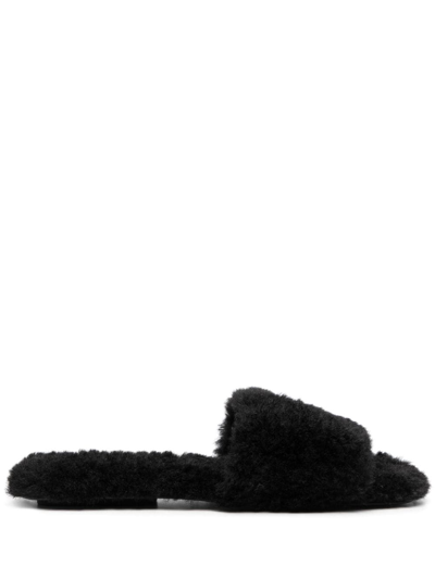 Marc Jacobs Logo-plaque Fleece-texture Slides In Schwarz