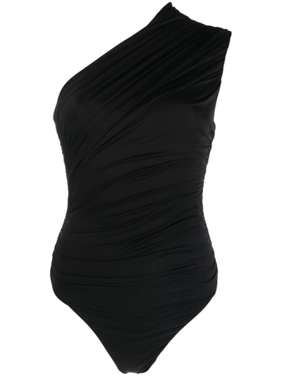 Gauge81 Black Tera One-shoulder Bodysuit