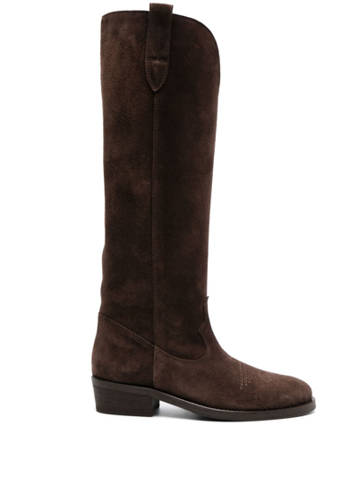 Via Roma 15 Brown Suede Texan Boots In Marrone