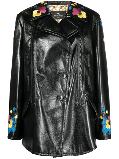 Etro Maxi-jacke Aus Kunstlackleder In Black