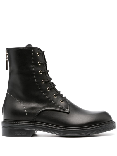 Max Mara 30mm Bethv Leather Combat Boots In Nero