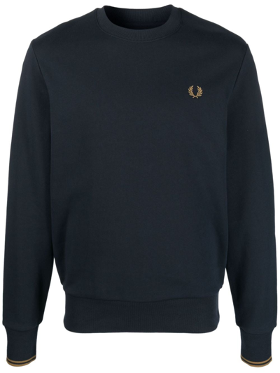 Fred Perry Logo-embroidered Cotton Sweatshirt In Blau