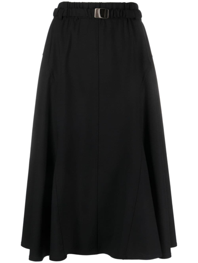 Brunello Cucinelli Buckled Pleated Midi Skirt In Black
