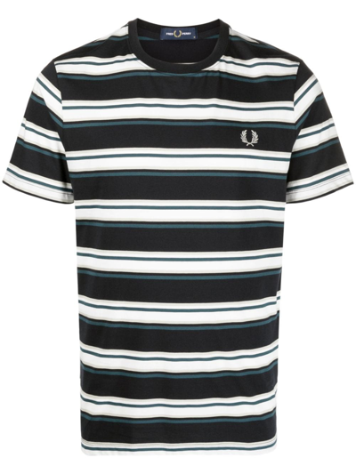 Fred Perry Laurel Wreath-embroidered Striped Cotton T-shirt In Blue