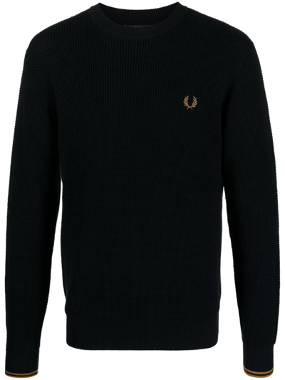 Fred Perry Waffle Stitch Knit Jumper Navy
