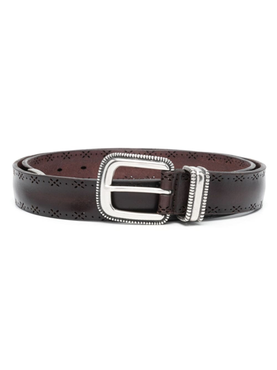 Orciani Pointed-tip Leather Belt In Braun