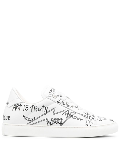 Zadig & Voltaire La Flash Graffiti-print Sneakers In Blanc