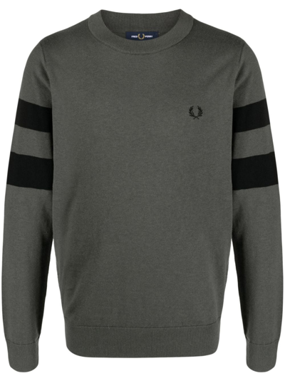 Fred Perry Logo-embroidered Stripe-detailing Jumper In Grün