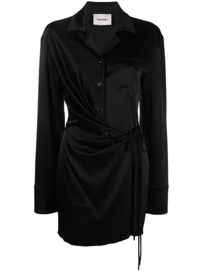 Nanushka Satin Wrap Shirtdress In Schwarz