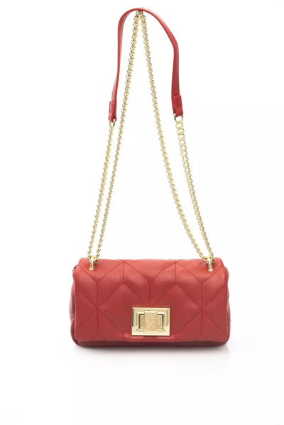 Baldinini Trend Chic Leather Shoulder Flap Bag With En Women's Accents In Red