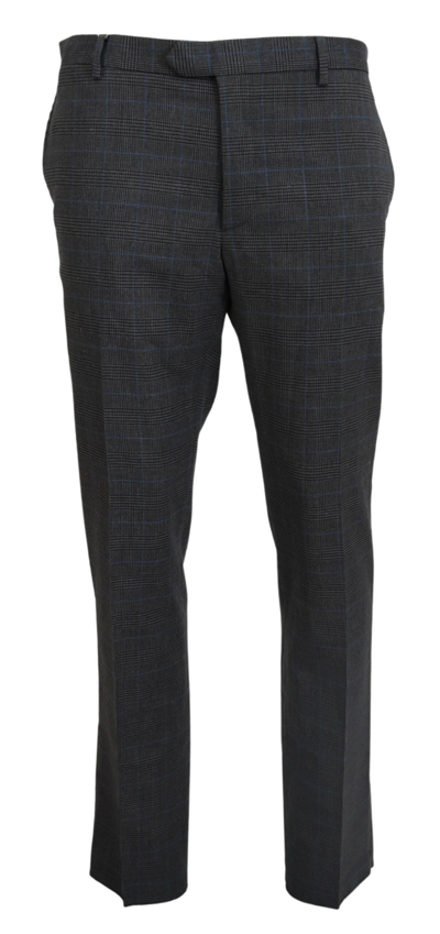 Bencivenga Gray Checkered Wool Dress Formal Pants In Gray Patterned