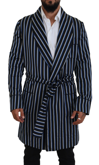 Dolce & Gabbana Black Blue Martini Printed Lining Robe In Black And Blue