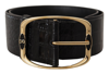 DOLCE & GABBANA DOLCE & GABBANA BLACK CROCODILE PRINT GOLD METAL DG LOGO BUCKLE WOMEN'S BELT