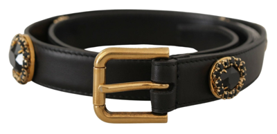 DOLCE & GABBANA DOLCE & GABBANA ELEGANT BLACK LEATHER LOGO WOMEN'S BELT