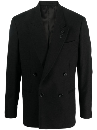 Lardini Double-breasted Wool Blazer In 黑色
