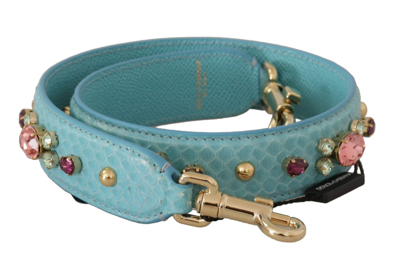 Dolce & Gabbana Elegant Blue Leather Bag Strap With Gold Women's Accents In Light Blue