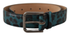 Dolce & Gabbana Blue Green Leopard Print Logo Metal Waist Buckle Belt In Blue