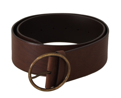 Dolce & Gabbana Brown Leather Wide Waist Logo Metal Round Buckle Belt